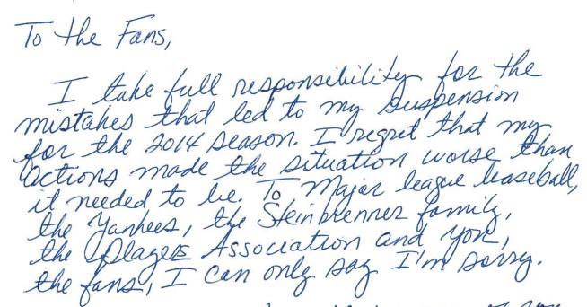 A-Rod Hand-Writes an Apology to Fans