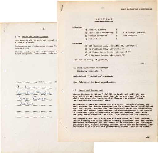 Beatles' First Contract Sells For $93K