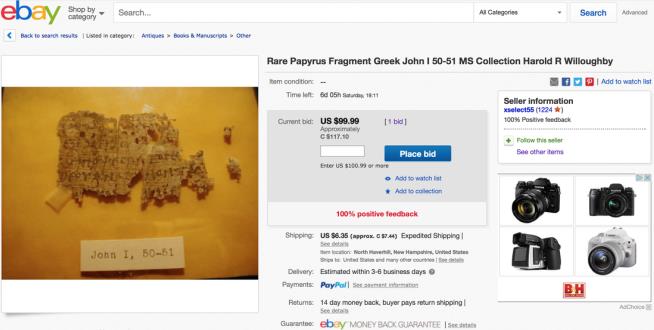 Rare Christian Papyrus on eBay for $99