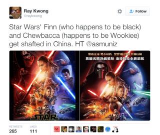 Star Wars' China Poster Shrinks Black Character