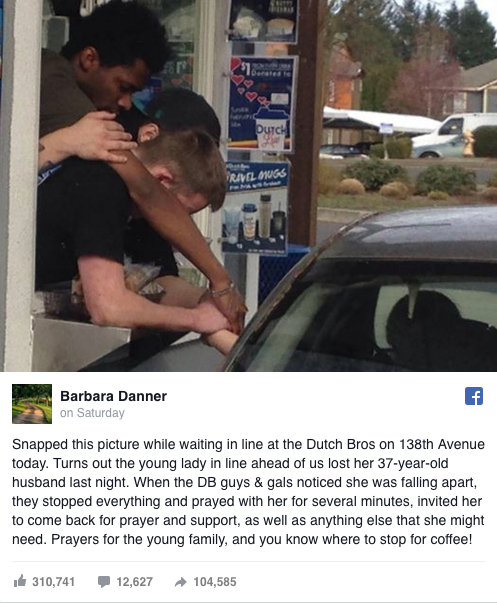 Coffee Stand Employees Stop to Pray With Grieving Customer