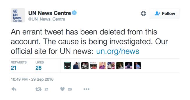 UN News Arm Scrubs Tweet Asking People to Stop Trump