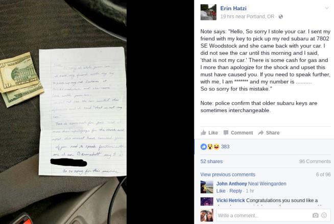 Women Gets Apology Note After Car Accidentally Stolen