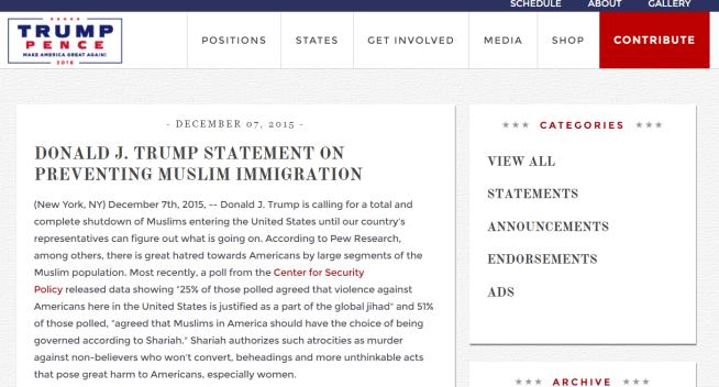 'Muslim Ban' Vanishes From Trump Website—Briefly