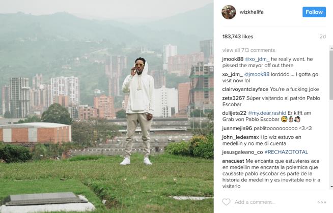 Wiz Khalifa Smokes at Pablo Escobar's Tomb, Colombia Not Happy