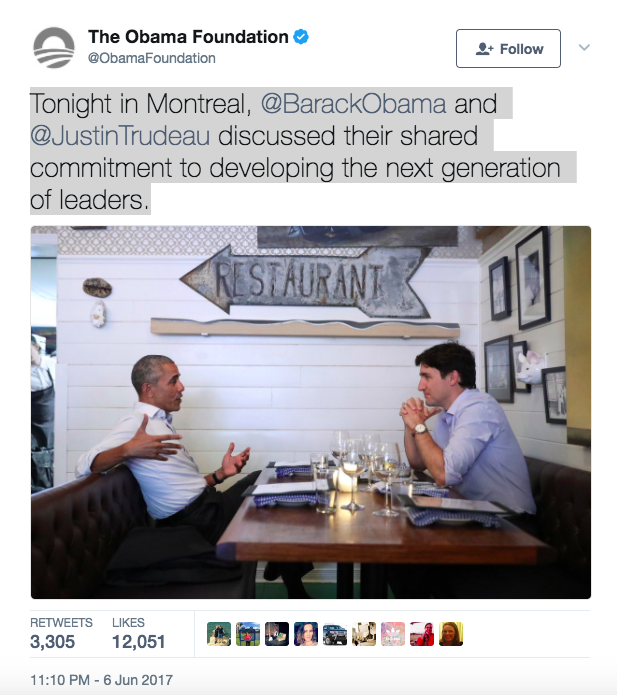 Obama, Trudeau Have Dinner, Bromance Talk Roars to Life