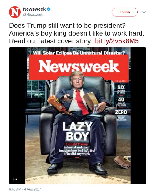 On Viral Newsweek Cover, Trump Is a 'Lazy Boy'