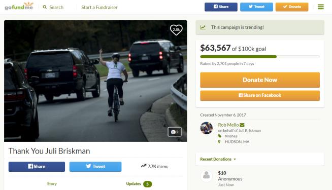 GoFundMe Raises Money for Cyclist Who Flipped Off Trump Motorcade