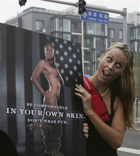 Swimmer Takes Fur Protest to Beijing