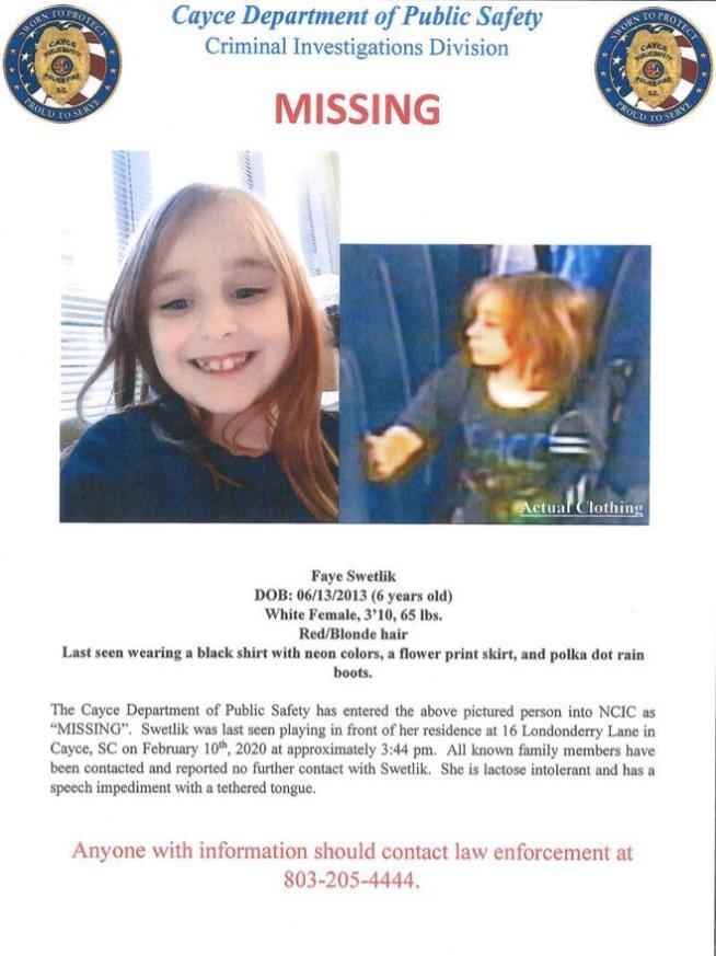 6-Year-Old Vanishes From Front Yard in SC