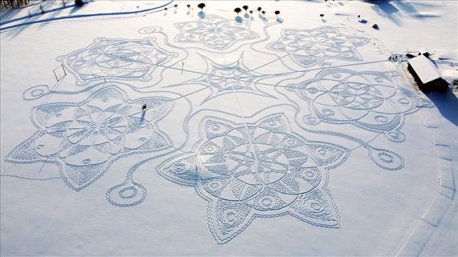 Thousands of Footsteps Used to Create Dazzling Snow Art