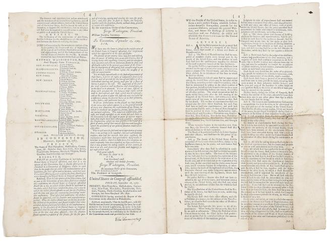 Minimum Bid for Rare Copy of US Constitution: $1M