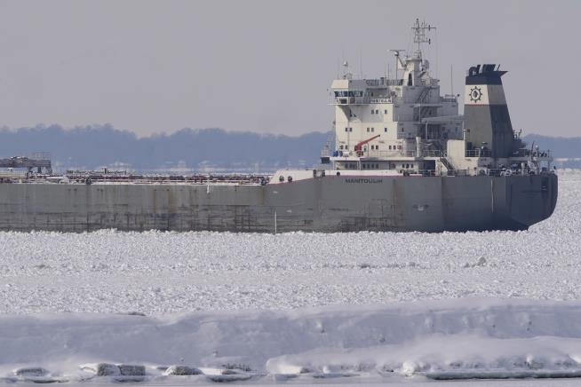 Canadian Freighter Stuck in Lake Erie Ice