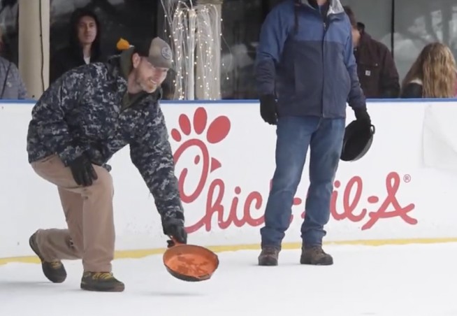 These 'Athletes' Hurl Cast-Iron Pans on Ice