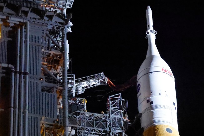 NASA's Moon Rocket Heads Back Into Position
