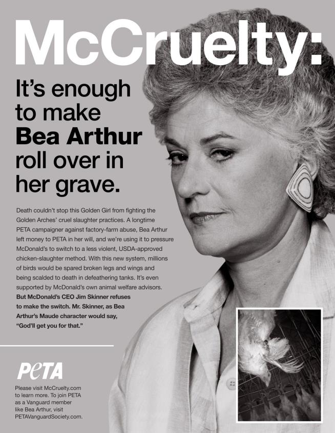 Dead Bea Arthur Stars in PETA Ad