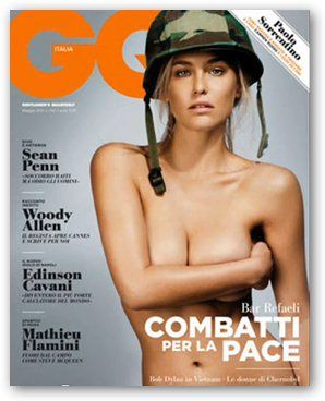 Draft-Dodging Bar Refaeli Poses Topless in Army Helmet on 'GQ Italia' Cover