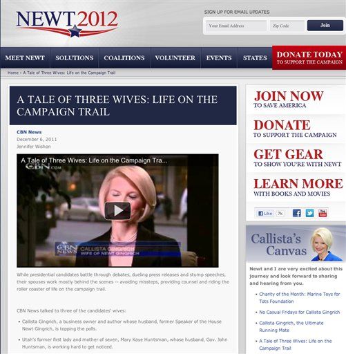 Headline Found on Newt's Site: 'A Tale of 3 Wives'