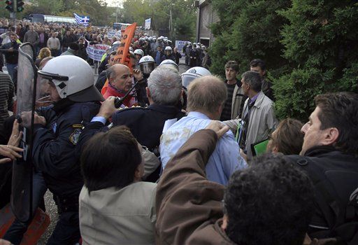 Protesters Storm Greek Conference, Throw Coffee