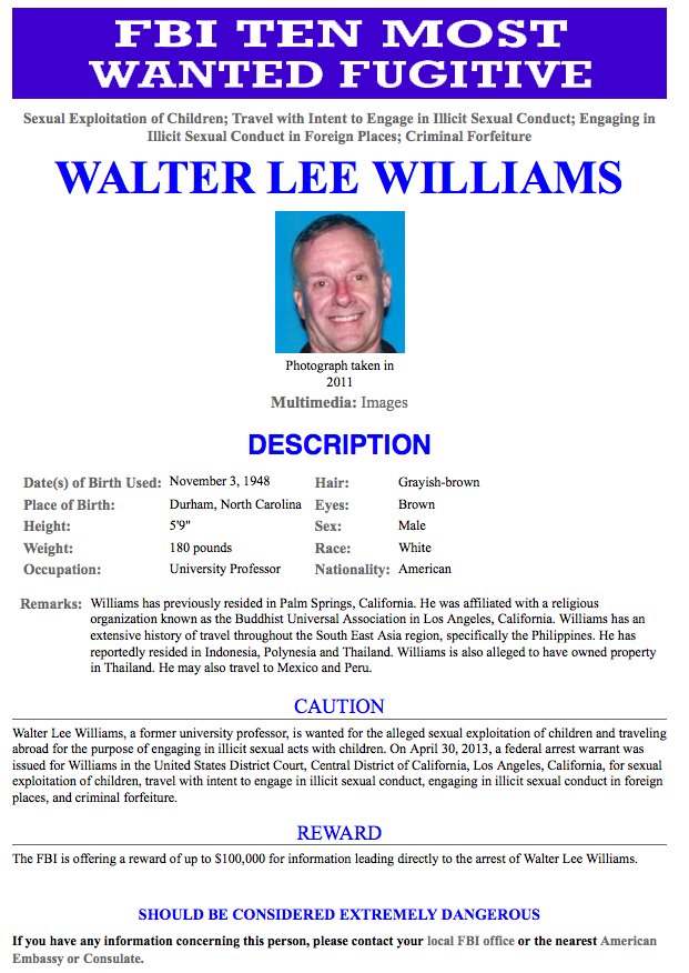 New on FBI's Most Wanted: Ex USC Prof
