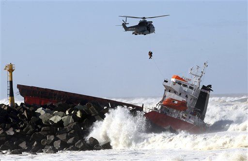 Crew Saved as Cargo Ship Splits in Two