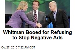 Whitman Booed for Refusing to Stop Negative Ads