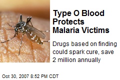 Type O Blood Protects Malaria Victims
