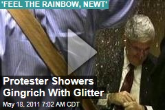 VIDEO: Protester Dumps Glitter Confetti on Newt Gingrich, Wife