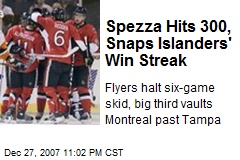 Spezza Hits 300, Snaps Islanders' Win Streak