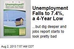 Unemployment Falls to 7.4%, a 4-Year Low