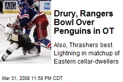 Drury, Rangers Bowl Over Penguins in OT