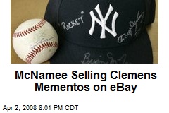McNamee Selling Clemens Mementos on eBay