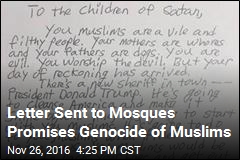 Letter Sent to Mosques Promises Genocide of Muslims