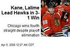 Kane, Lalime Lead Hawks in 3-1 Win