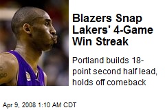 Blazers Snap Lakers' 4-Game Win Streak