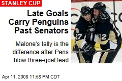 Late Goals Carry Penguins Past Senators