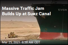 Massive Traffic Jam Builds Up at Suez Canal