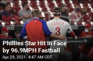 Phillies&#39; Bryce Harper Hit by Pitch in Face
