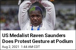 US Medalist Raven Saunders Does Protest Gesture at Podium
