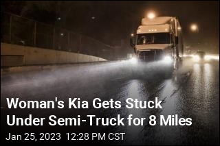 Woman&#39;s Kia Gets Stuck Under Semi-Truck for 8 Miles
