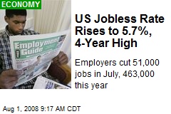 US Jobless Rate Rises to 5.7%, 4-Year High