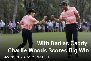 Tiger Woods Caddies for Son at Golf Tournament