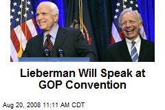 Lieberman Will Speak at GOP Convention