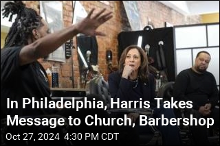 In Philadelphia, Harris Takes Message to Church, Barbershop