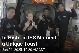 Toast With Drink Pouches Honors 3 Nations' Arrival at ISS