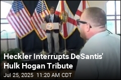 Heckler Interrupts DeSantis&#39; Hulk Hogan Tribute