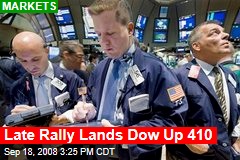 Late Rally Lands Dow Up 410