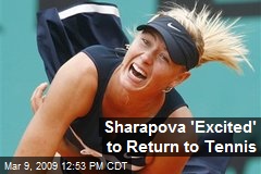 Sharapova 'Excited' to Return to Tennis