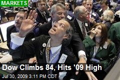 Dow Climbs 84, Hits '09 High