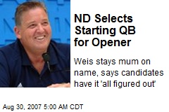ND Selects Starting QB for Opener